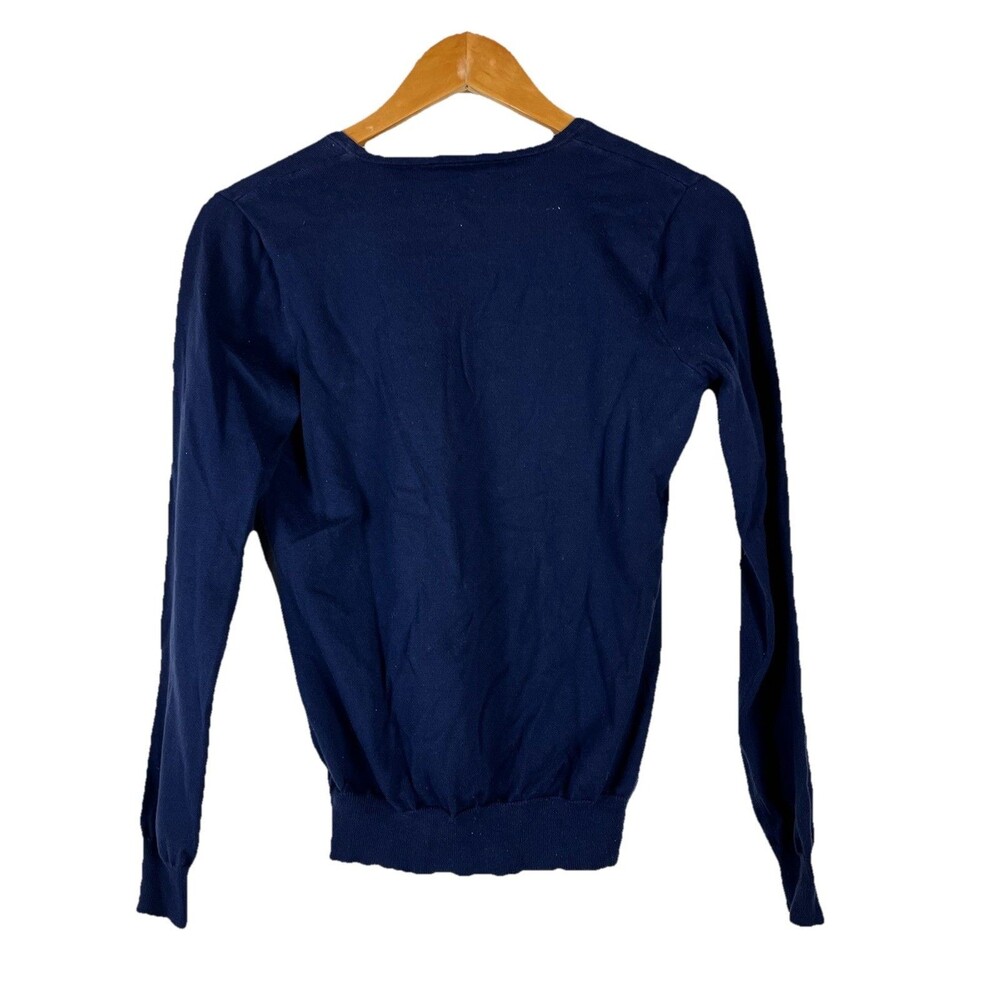 Ralph Lauren Womens Medium Navy Blue V-Neck Sweater Pima Cotton Pony Logo - Picture 8 of 9